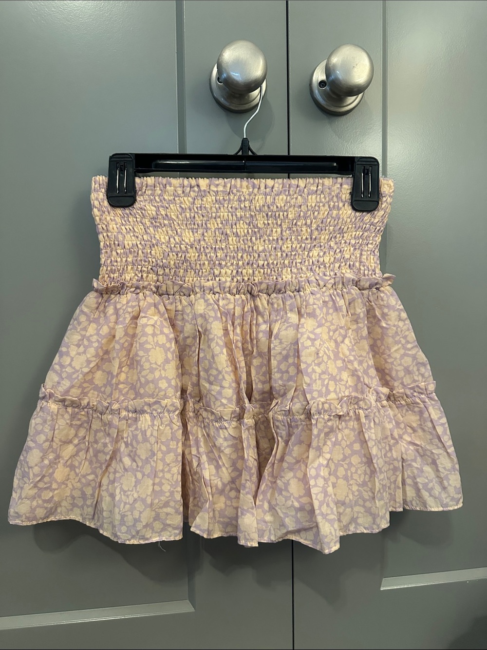 Smocked Waist Tiered Mini Skirt - Lavender Floral